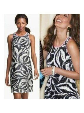 Lilly Pulitzer Courtin Sneak A Peek Black White Sequin Shift Dress 4 $268
